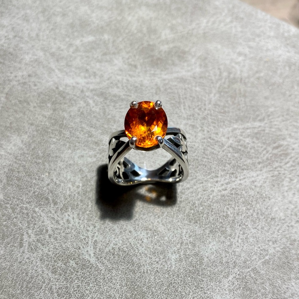 James Avery Sterling Ring with Bright Orange Oval Gem adorned ring